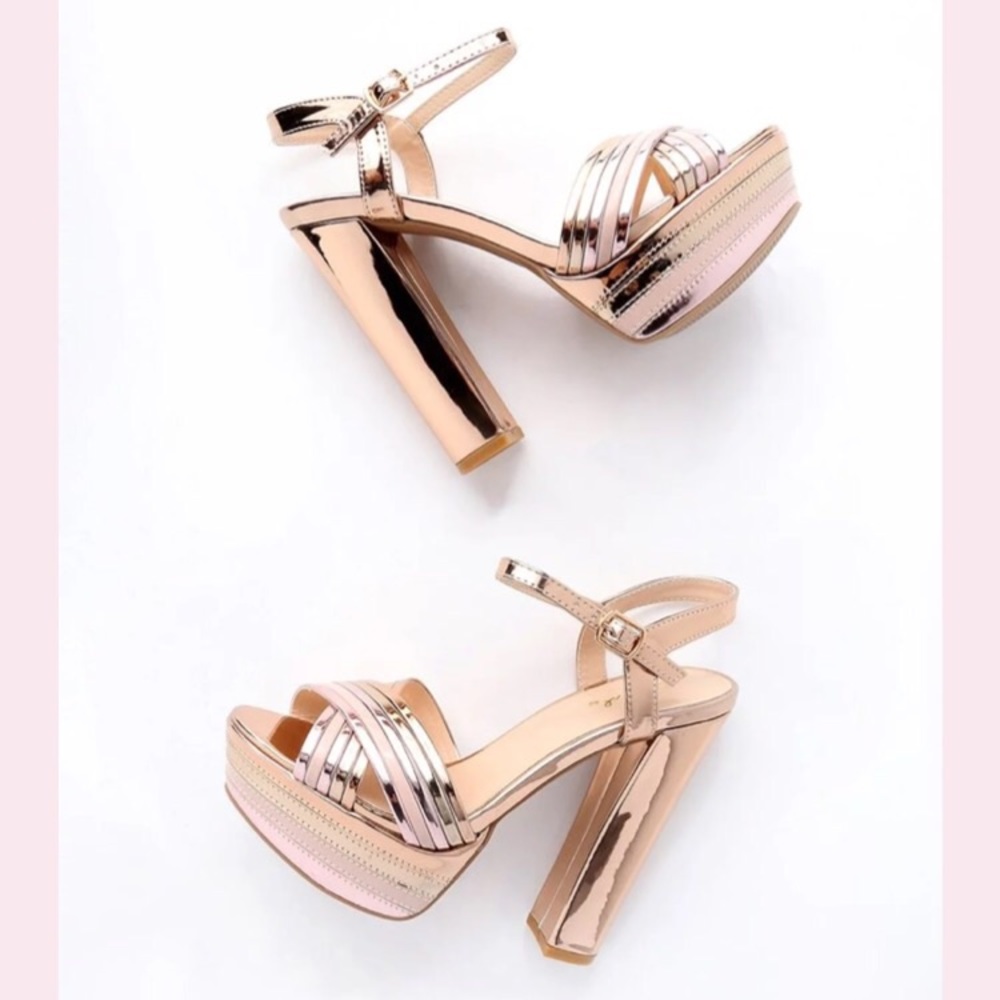 SOLD-NEW Rose Gold Ankle Strap Heels